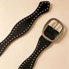 Retro Western Suede Belt With Rivet Detailing Wide 3.8cm Punk Style Waistband Women Alloy Pin Buckle Vintage Distressed