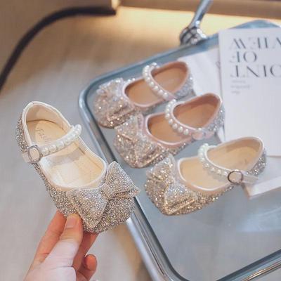 Girls' Rhinestone Bow Leather Shoes - 2022 Fashion, Soft Sole, Autumn Princess Style