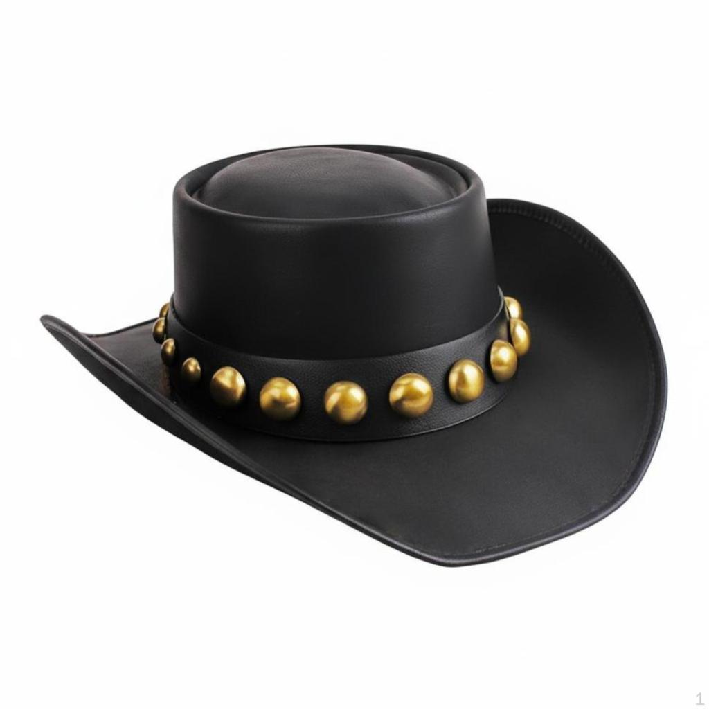 Sun Hat, Vintage Leather Wide Brim, Protection, Beach, Hiking 5658cm Diamond Black