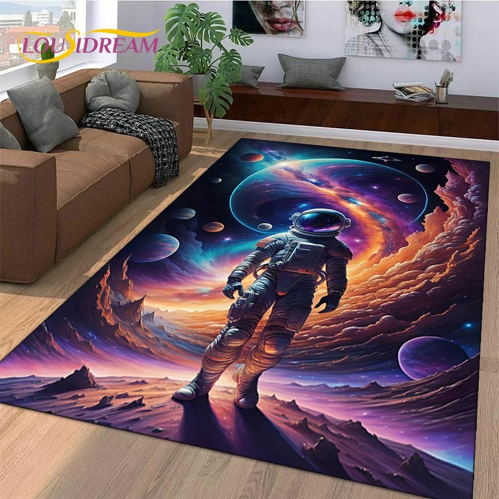 Astronaut Space Adventure Rug Cartoon Universe Floor Mat for Bedroom Living Room Large Decorative Rug for Sofa Home