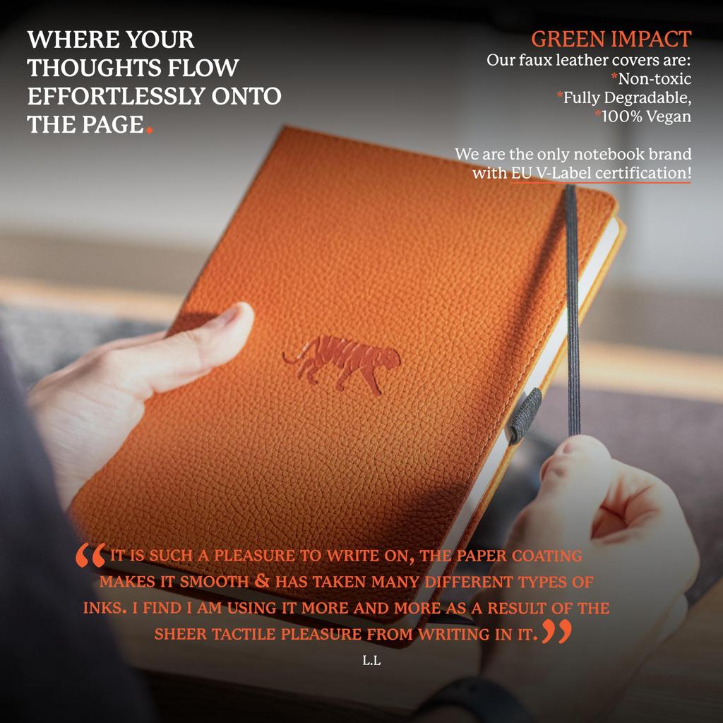 Wildlife Lined Medium Orange A5 Hardcover Cream 100gsm Paper Includes Bookband Bookmark Notebook, Tiger, - - Ink-Resistant - Pocket, &