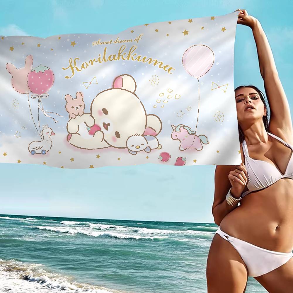 Kawaii Rilakkuma Bär Mikrofaser Decke Schnelltrocknende Strandtücher Übergröße Druck Super Saugfähige Pooltuch Decke