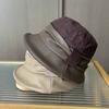 Autumn and Winter New High-grade Leather Splicing Bucket Hat Women's Outdoor Cold Warm Basin Hat Casual Versatile Mother Hat