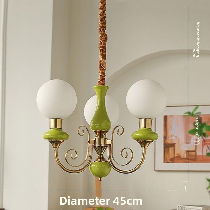 

French Retro Green Pendant Lamp, Viral Cream Style Chandelier for Living Room,Homestay,Bedroom &Dining Room with Rustic Ambiance