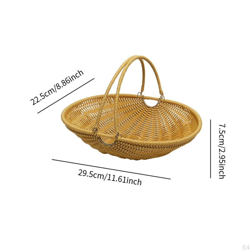Imitation Rattan Kitchen Tote Bread Basket Iron Wire Frame Sturdy for Farmhouse Decor with Foldable