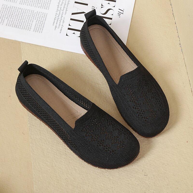 

Сетчатые дышащие туфли из ткани старого Пекина с полым плоским дном для мам среднего и пожилого возраста, перфорированные туфли 41 чёрный