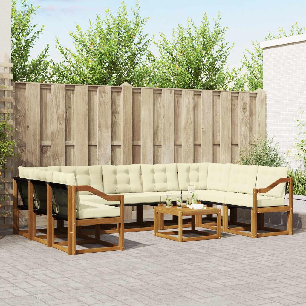 Outdoor Sofa Set with Cushions 10 pcs Natural and Cream