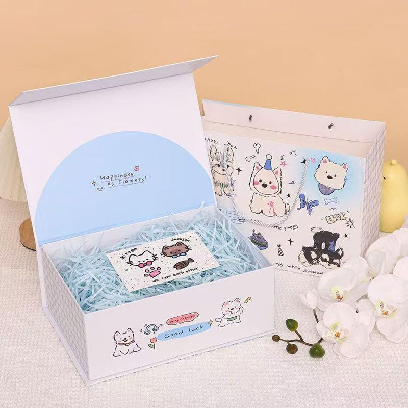 Cartoon Puppy Gift Box with Magnetic Closure - Cute Flip-top Birthday Packaging for Girlfriend светло-синий