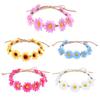 Boho Flower Headband Hair Wreath Floral Garland Crown Halo Headpiece with Ribbon