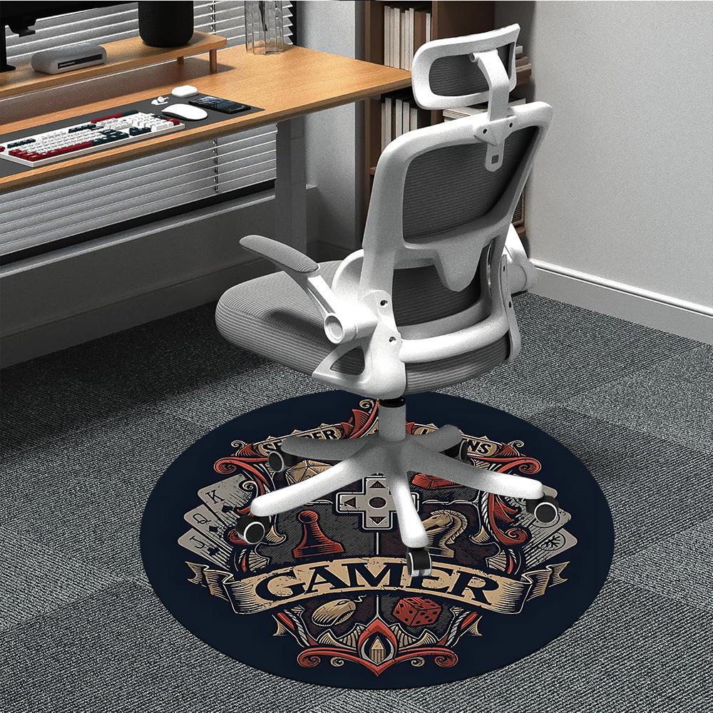 1pc Gamer Crest Office Round Area Rug, Indoor Mat Suitable For Office, Under Office Chairs Bedroom Living Room Home Decor, Room Deco