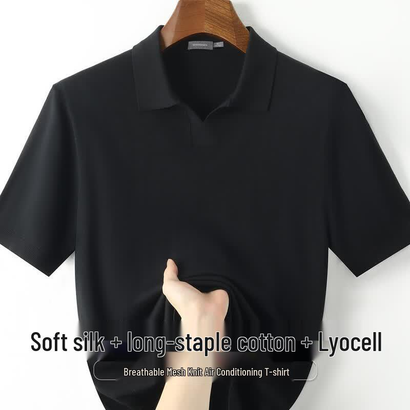 SHANSHAN Men s Silk-Blend Knitted Polo Shirt 2XL