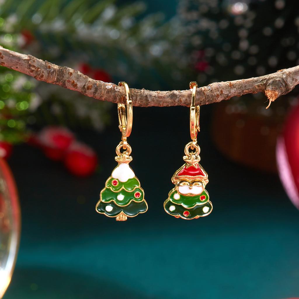 Colorful Crystal Zircon Snowman Dangle Earrings Cute Christmas Tree Snowflake Bow Studs For Women Holiday Party Gifts