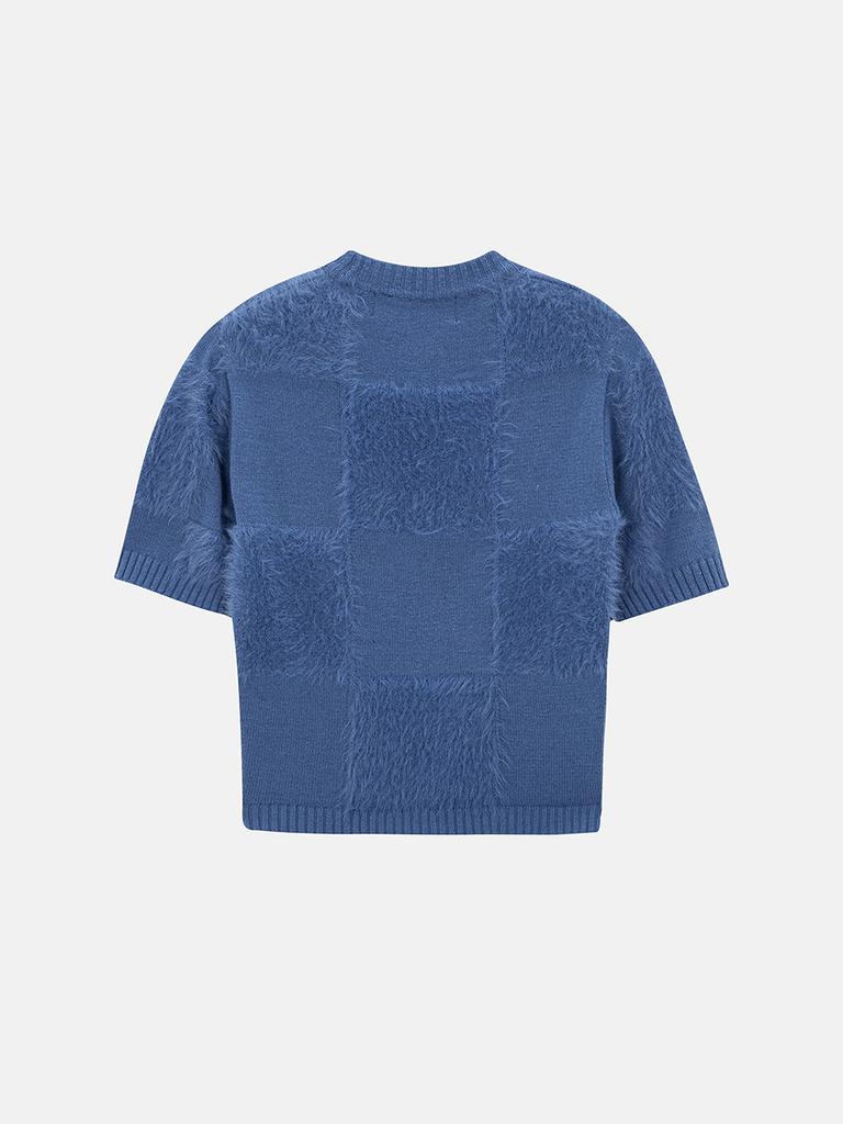 MEENDERI Soft Checkerboard Knit Top - Blue