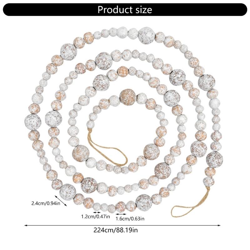 Woodeb Bead Christmas Garland Christmas Tree Wood Beads Hanging Ornament For Wreath Mantels Staircase Holiday Decoration