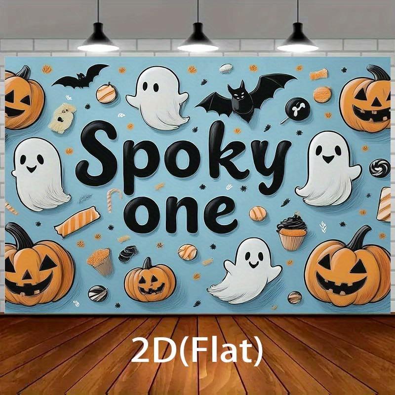 1pc spooky one halloween tapestry ghost pumpkin bat candy wall decor flat design 74x94cm(29x37in)
