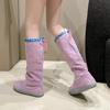 Giant Beauty~ Purple Boots Women's Boots Pleated Pile Boots Tall Knight Boots Retro Trendy Versatile Boots Women's Winter