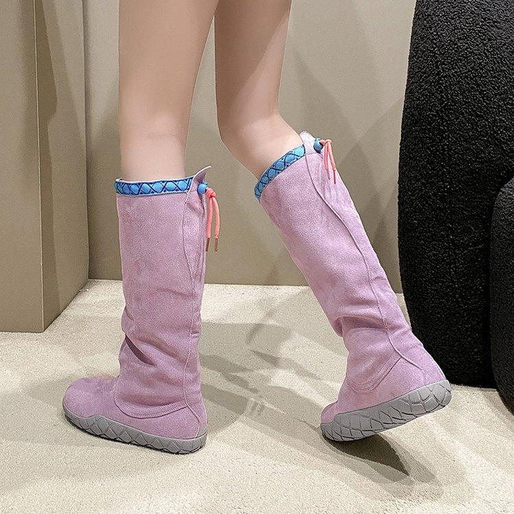 Giant Beauty~ Purple Boots Women's Boots Pleated Pile Boots Tall Knight Boots Retro Trendy Versatile Boots Women's Winter