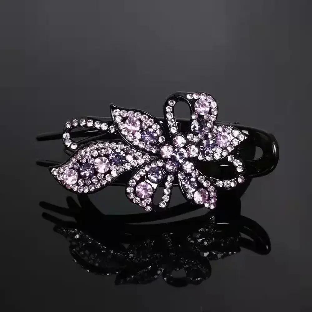 Shiny Rhinestone Hairpin Flower Leaf Duckbill Hair Claws Retro Hair Clips Accessories For Women Shinning Ponytail Headwear