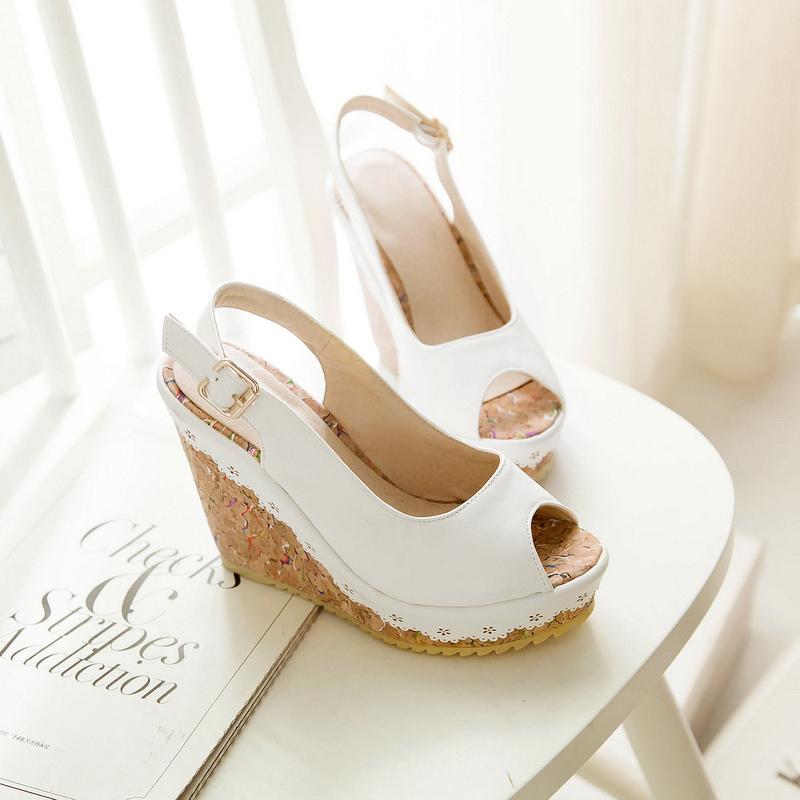 Women's wedge sandals summer new waterproof table hollow large size fish mouth sandals