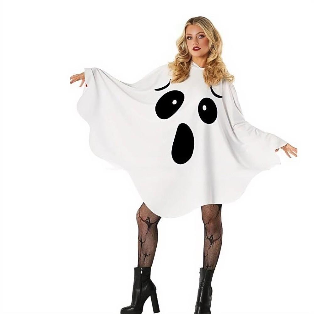 White Halloween Cloak Cape Black Eye Ghost Cosplay Costume Theme Party Pumpkin Cloak Party Wear