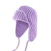 Korean Women Earflap Cap With Tie Closure Cold Proof Flying Cap Solid Color Woolen Crochet Bonnet Warm Knitted Earmuff Hat 2025