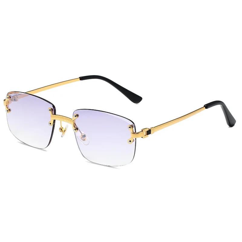 Vintage Rivet Metal Material Rimless Sunglasses Women For Men Square Sun Eyeglasses Punk Luxurious Brand Style Designer Popular Gradient Glasses