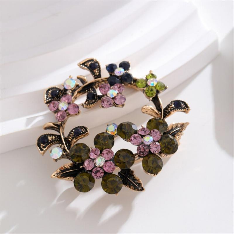 Colorful crystal brooch, vintage floral brooch for women.