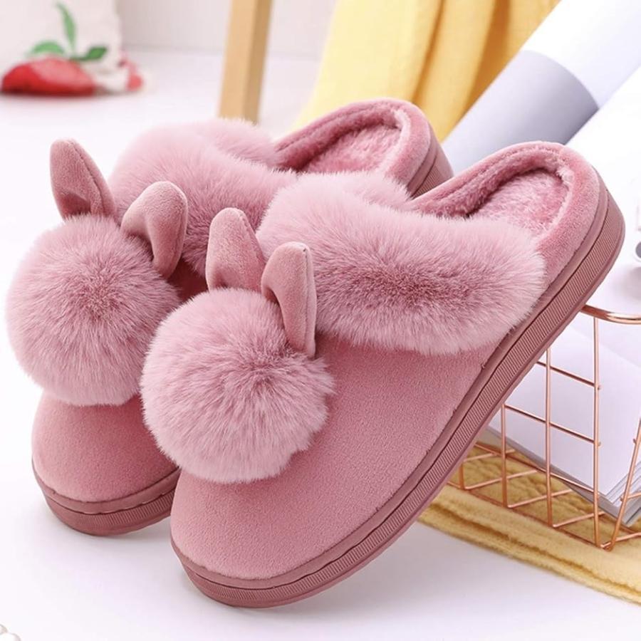Warm Fluffy Slippers Women's Room Shoes Anti-slip Indoor Shoes Fur Fluffy (Gray, 22.0-22.5 cm)