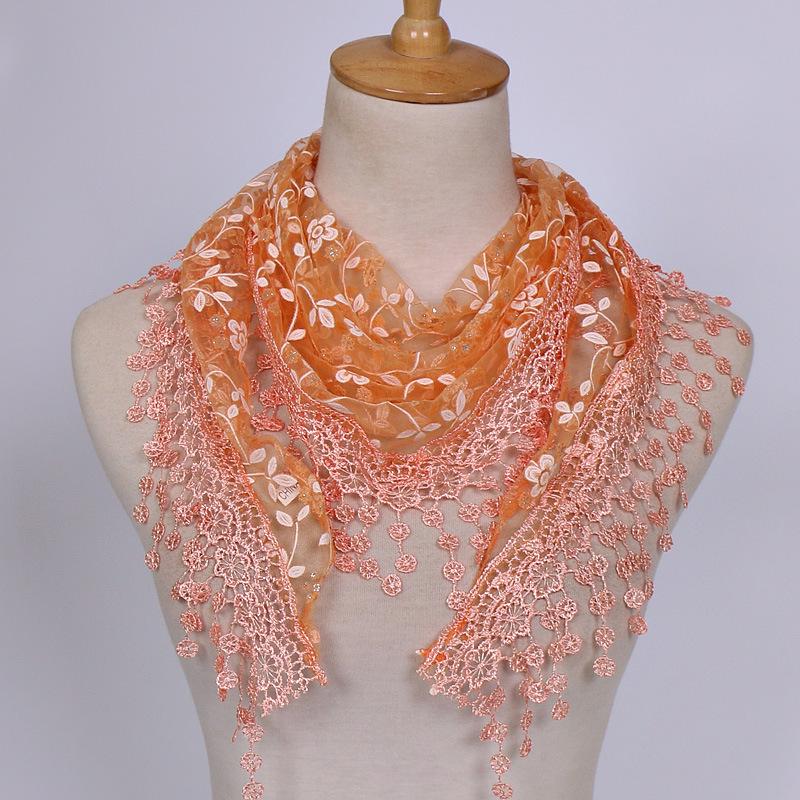 Classic Floral Lace Triangle Scarf Transparent Casual Long Shawl Wrap Luxury Brand Designer Breathable Tassel Shawl Female