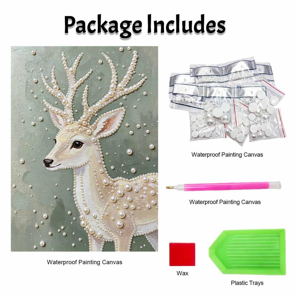 Elegant Deer Pattern 5D Pearl Painting Kit with Frame DIY Sparkling Bead Canvas Art Relaxing Craft for Home Living Room Wall Decor