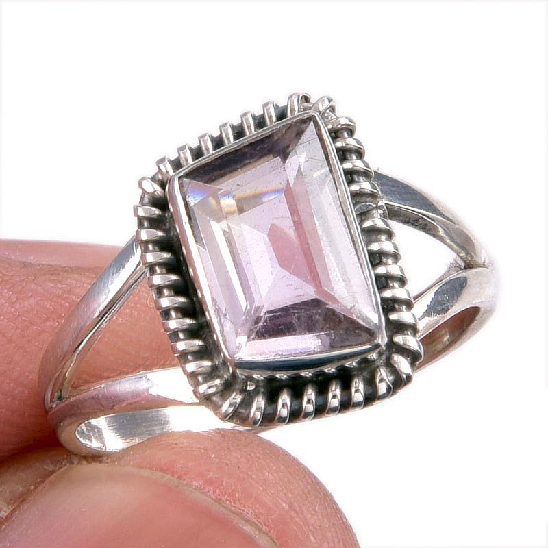 

Кольцо из натурального розового аметиста с драгоценным камнем ручной работы из цельного серебра 925 пробы S.7 r3b42