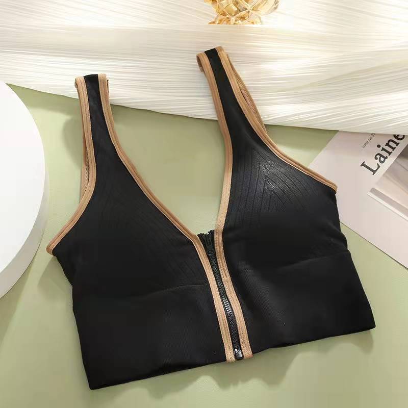 Wide shoulder sling vest women's V-neck front zipper tube top sexy underwear big U sports beauty back bra outer wear