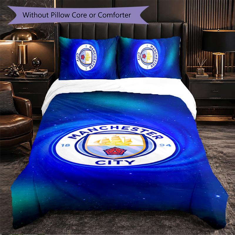 Manchester City 3 Piece Bedding Set Soft Duvet Cover Set with Pillowcases Printed Bedroom Decor Set for Home