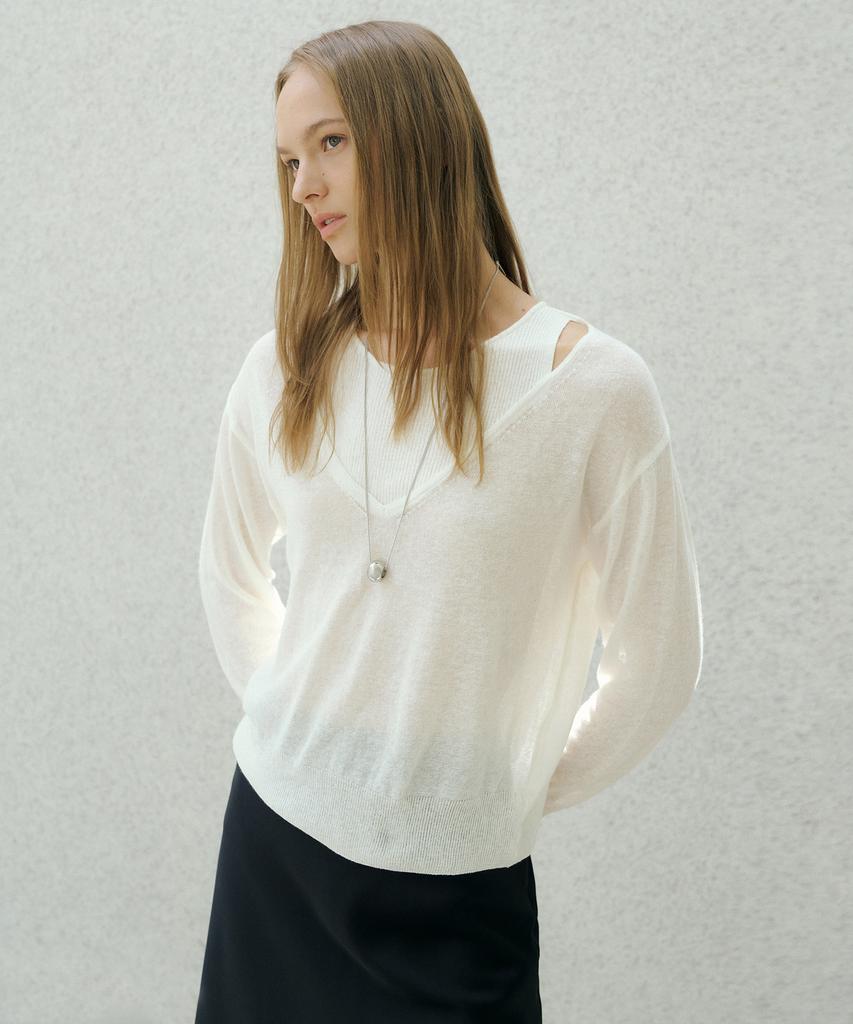 OCTETTE Linen V-Cut Layerd Knit_2Color