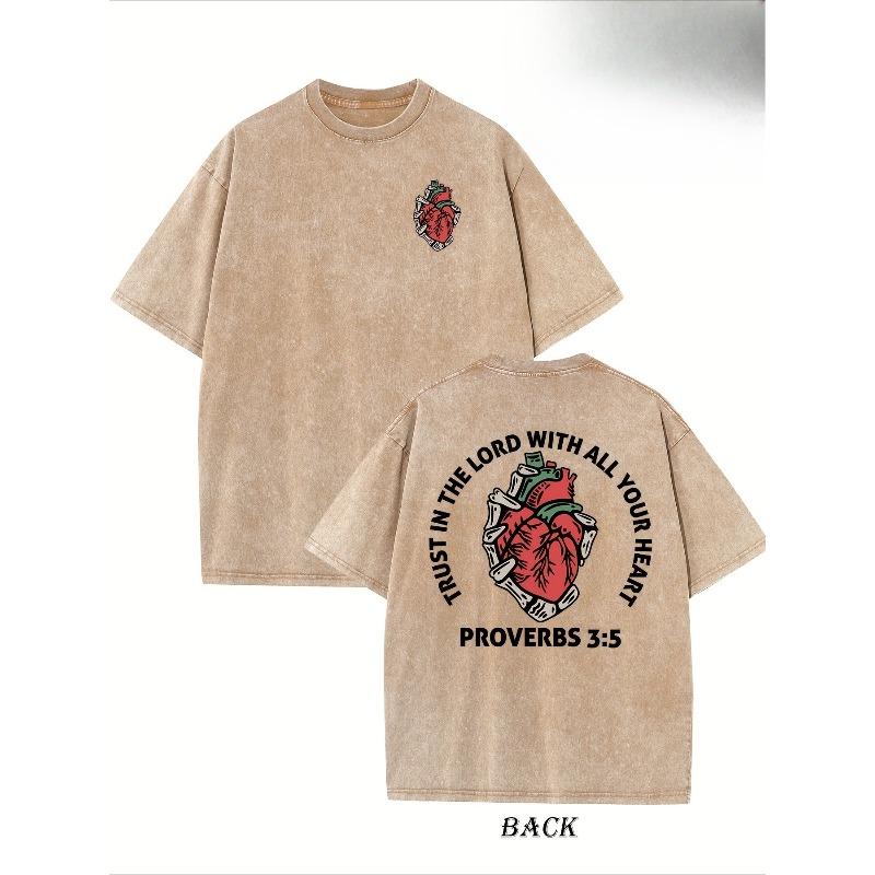European Size Vintage Creative Pattern Washed "Trust in The Lord" Double-Sided Printed Heavyweight Pure Washed Drop Shoulder Men'S Vintage Street Top