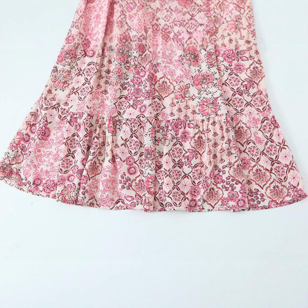 2025 Spring Women's European & American Casual Puff Sleeve Print Dress