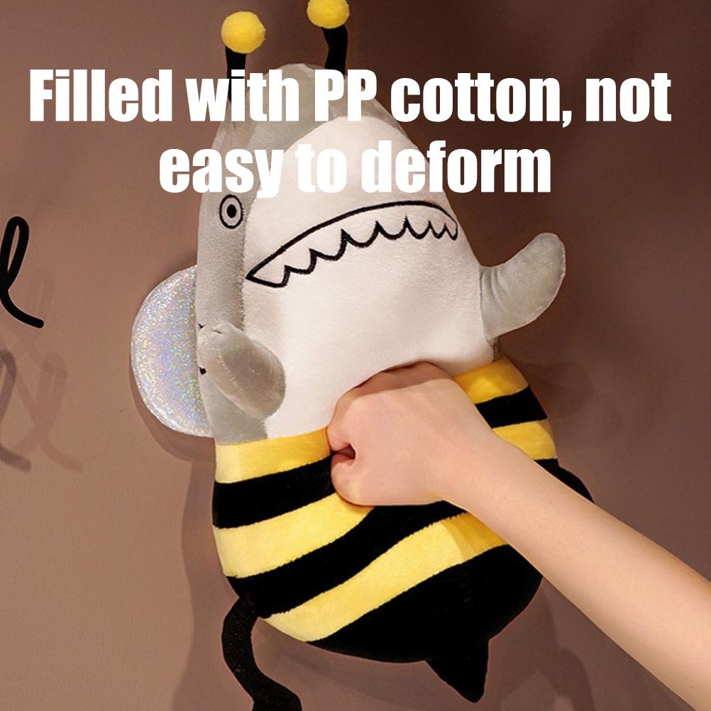 Bee Shark Plush Toy Cartoon Stuffed Animal Fluffy Doll Throw Pillow Home Decorations Kids Birthday