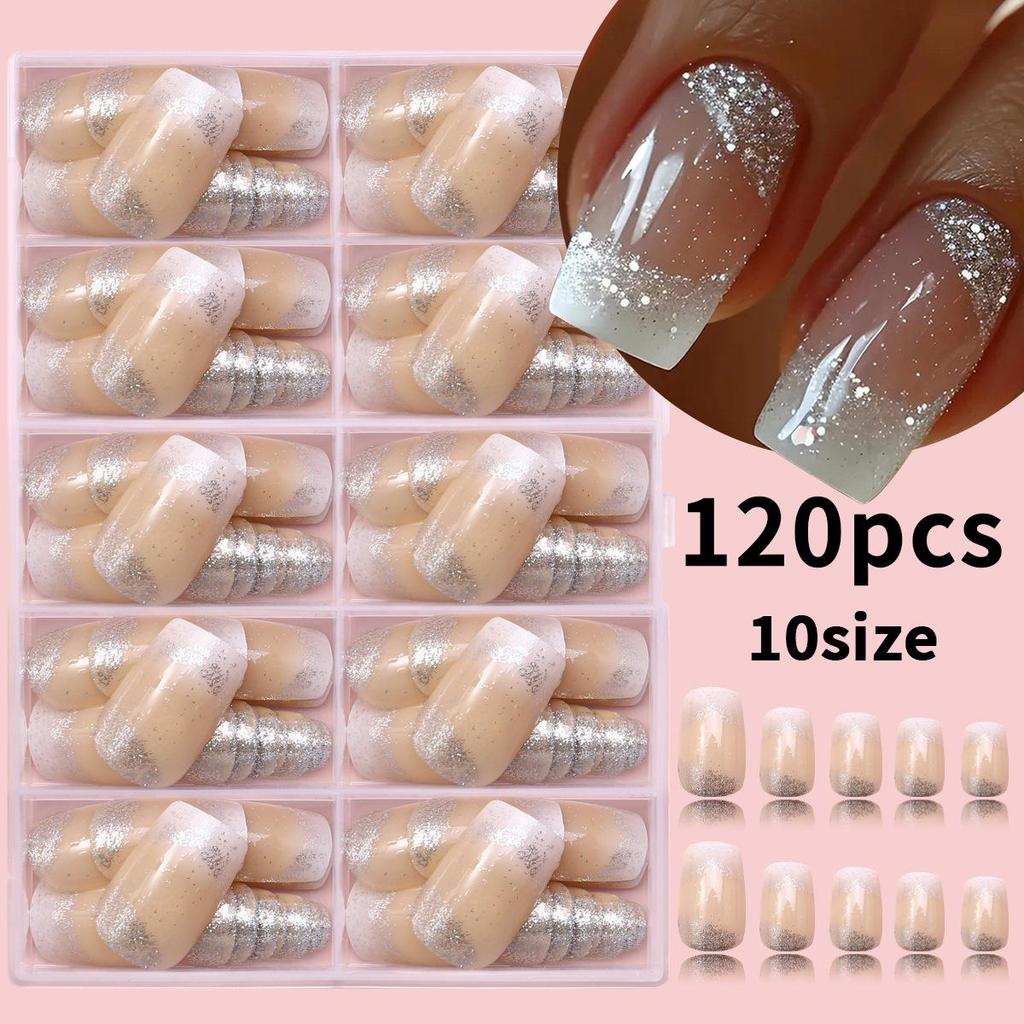 120-Piece Short Colored French False Nails - Removable Nail Art Set