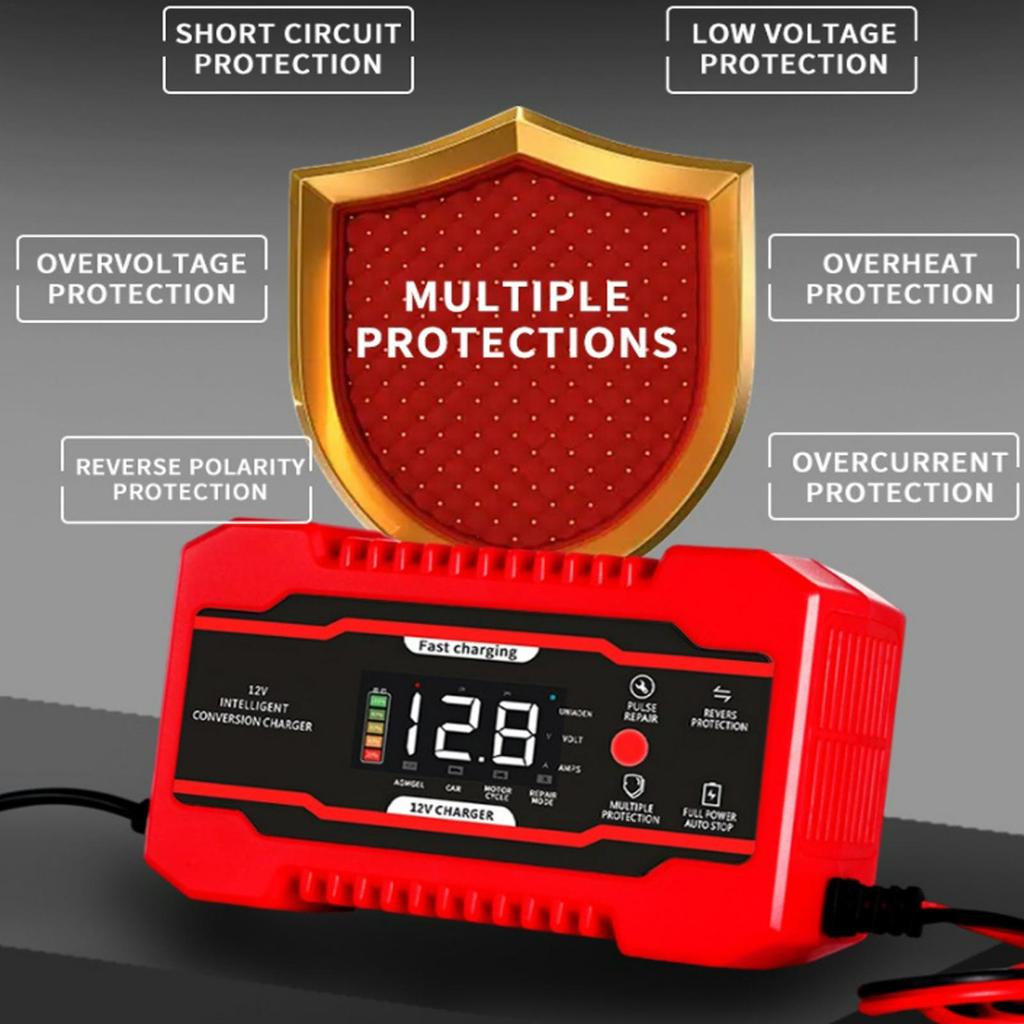 Car Battery Charger 12V6A Motorcycle Battery Fast Charger Vehicle Charging Maintenance Equipment For Cars Motorcycles Trucks