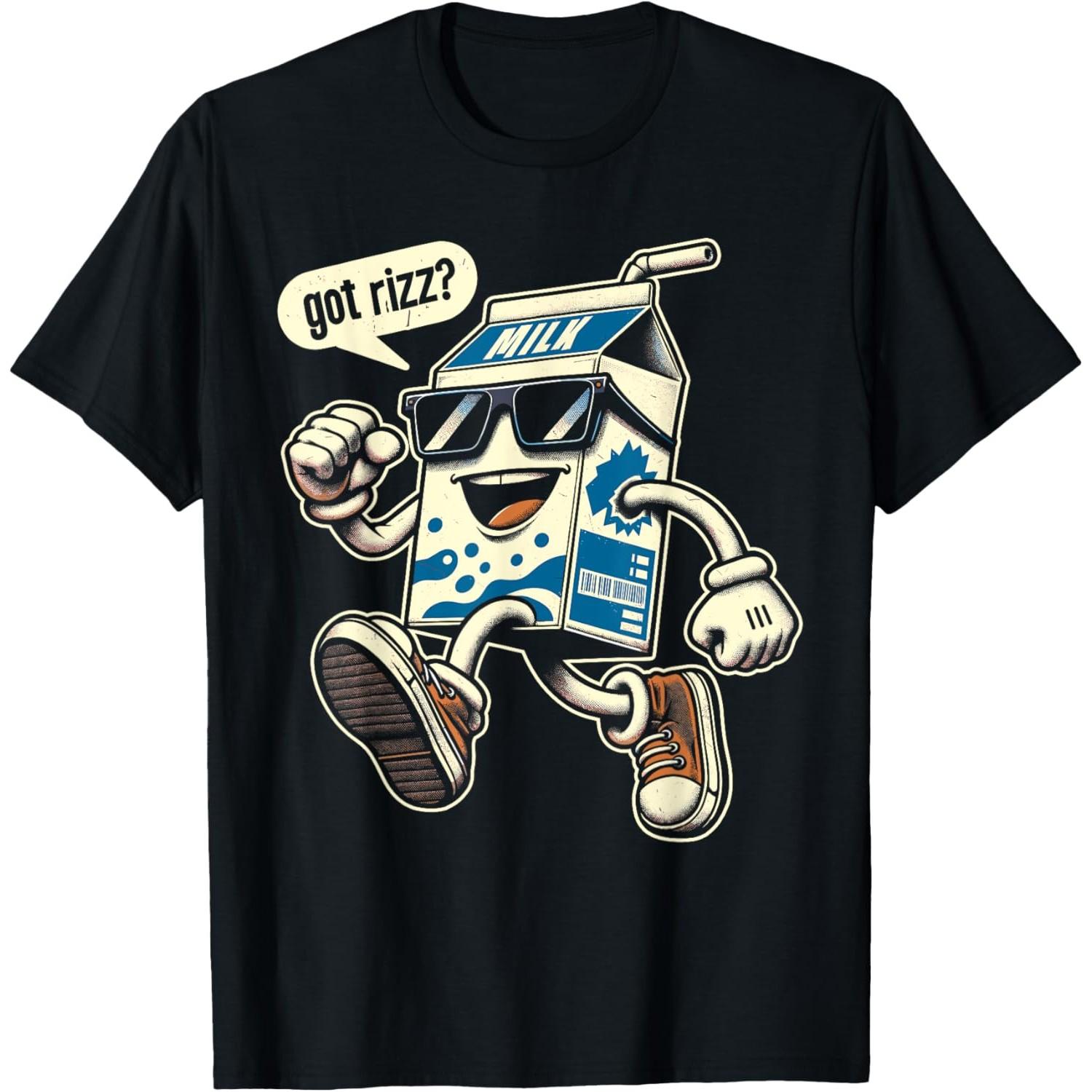 Funny Got Rizz Milk Carton Graphic Tee Retro 90s Style Cotton Casual T-Shirt S