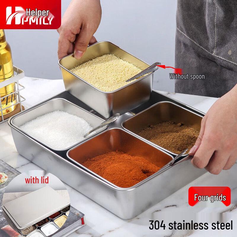 HPMILY 304 Stainless Steel Compartment Spice Box Set