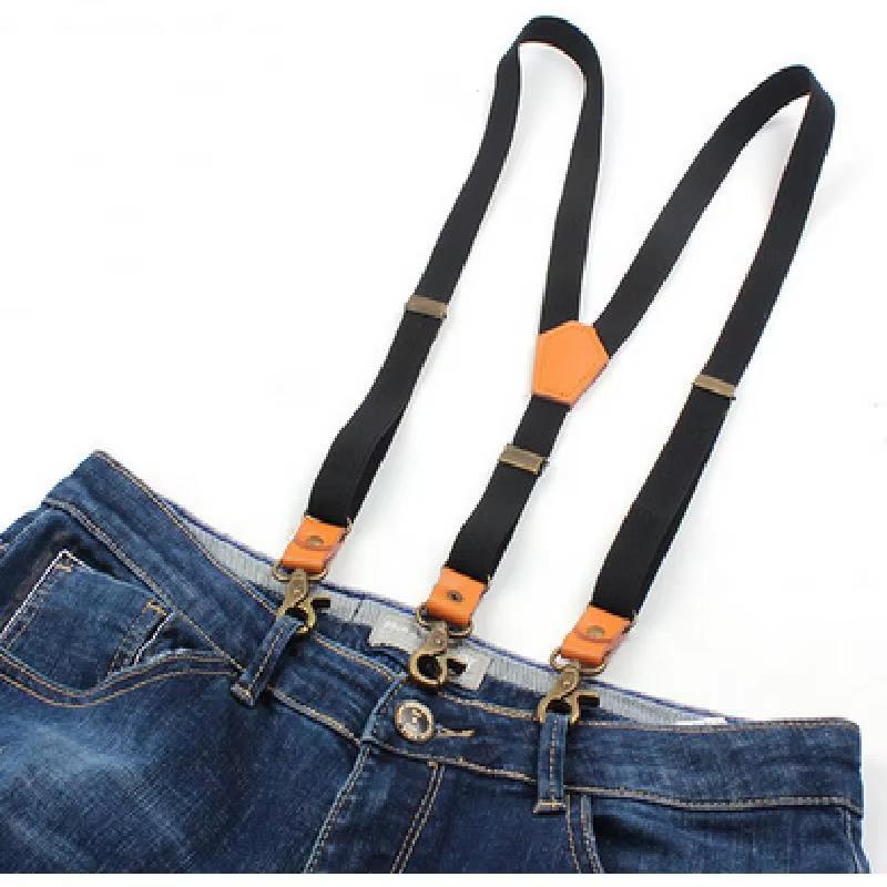 Vintage Suspenders for Men Work Heavy Duty Big Tall 3.5cm Wide X-Shape 4 Bronze Snap Hooks Adjustable Elastic Trouser Braces