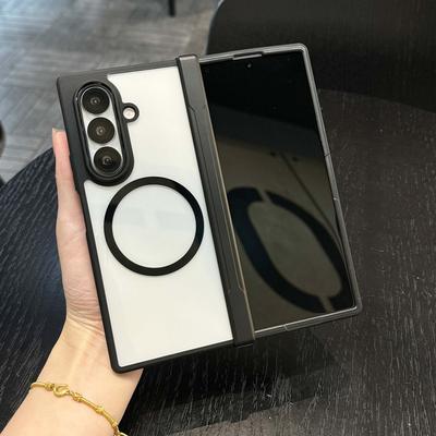 Clear Magnetic Phone Case for Samsung Galaxy Z Fold 7 Black Soft Silicone Border Folding Hinge Wireless Charging Protect Cover
