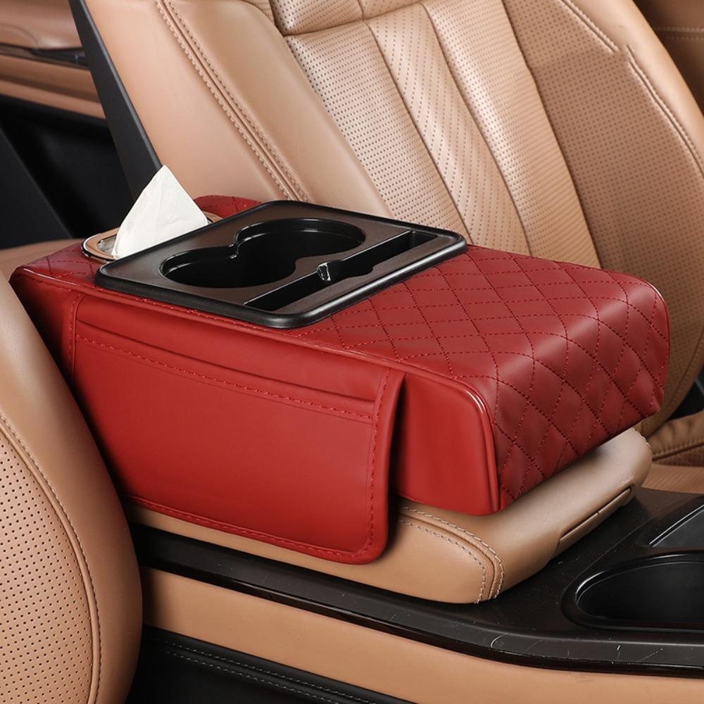 

PU Leather Armrest Pad Portable Storage Box New Car Armrest Pillow Universal вина червоного кольору