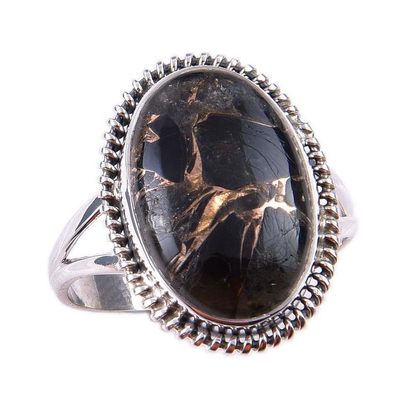 Natural Black Copper Turquoise Gemstone 925 Solid Sterling Silver Ring S.10 l0P91