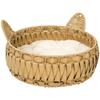Cat Bed Rattan Cat Cave with Removable Cushion, Cat Basket for Cats Up To 10 Kg, 50 X 50 X 25 Cm, Light Brown