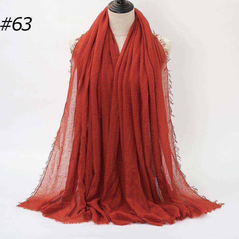 Solid Color Wrinkled Cotton-Linen Feel Women's Headscarf with Fur Edge