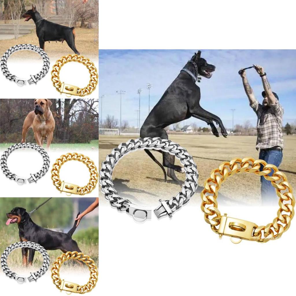 Bequemes 19mm Goldfarbenes Edelstahl Hundekettenhalsband Mit Stilvollem Karomuster
