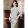Luo Shibo Blue-green Is Huge and Good-looking. New Chinese-style Improved Autumn Cheongsam 1011 New Female Slim Can Be Worn Daily.