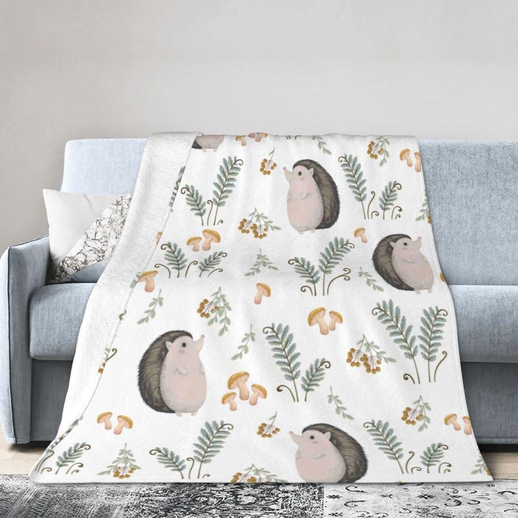Cartoon Hedgehog Blanket Flannel Four Seasons Cute Animals And Plants Multi-Functional Lightweight Blanket Household Bedroom Blanket